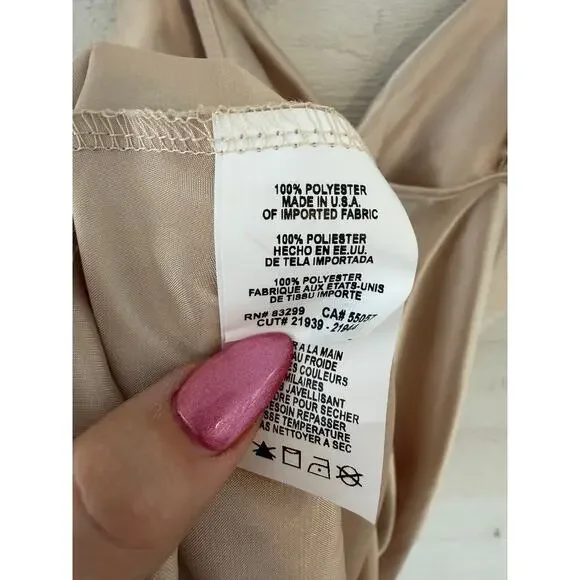 Bebe Champagne Satin Slip Dress Cowl Neck Size Large - Picture 7 of 8